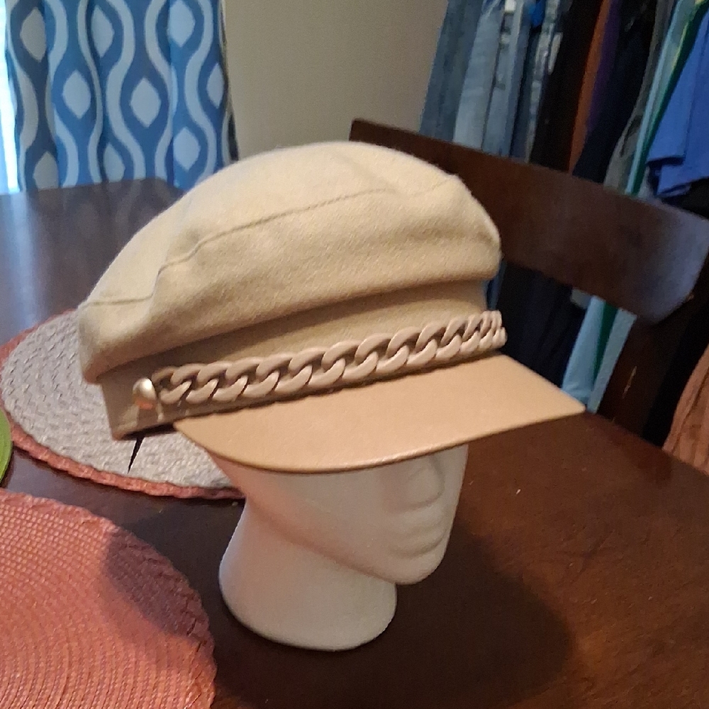 Tan Chain-Embellished Cap